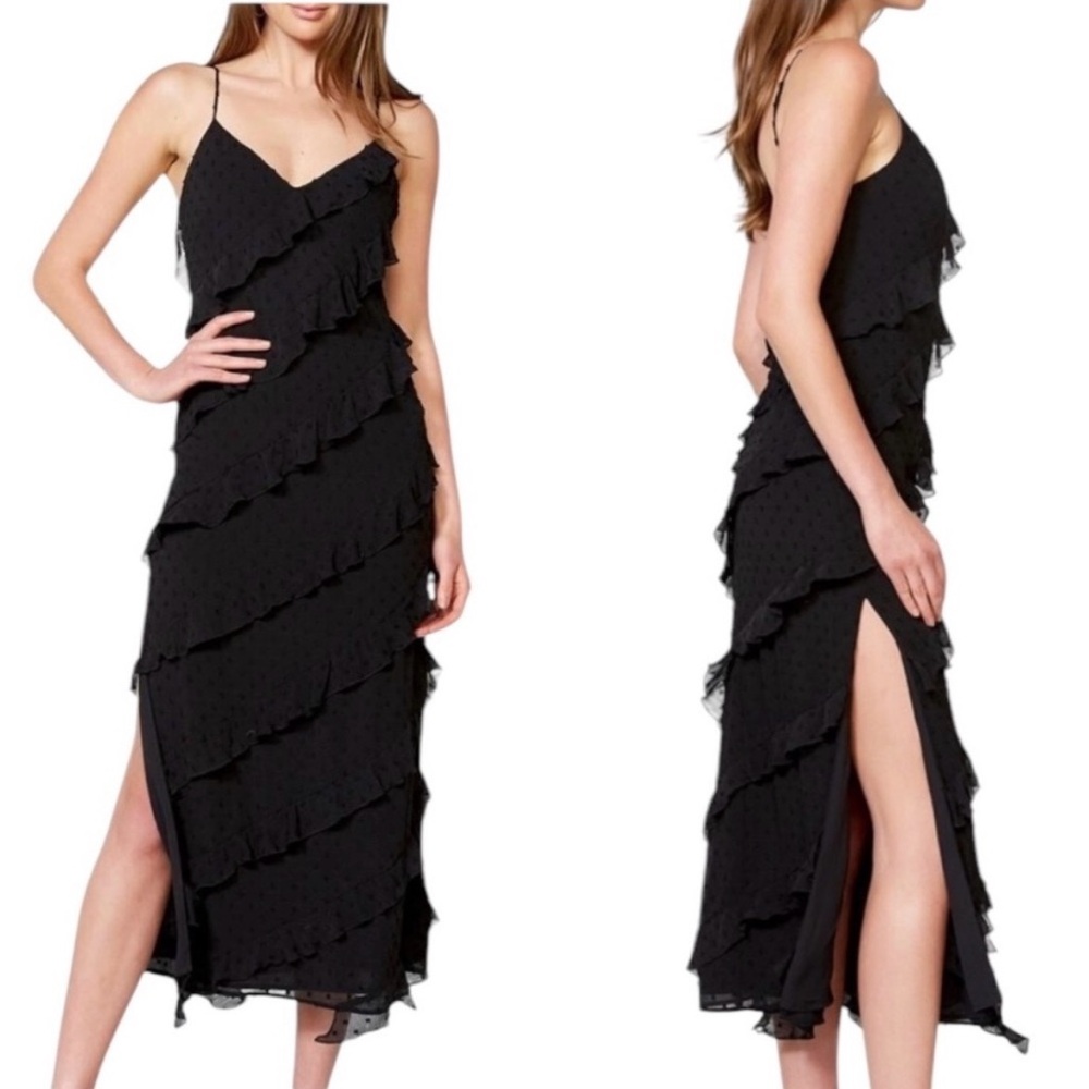 Bardot deco sleeveless midi black dress